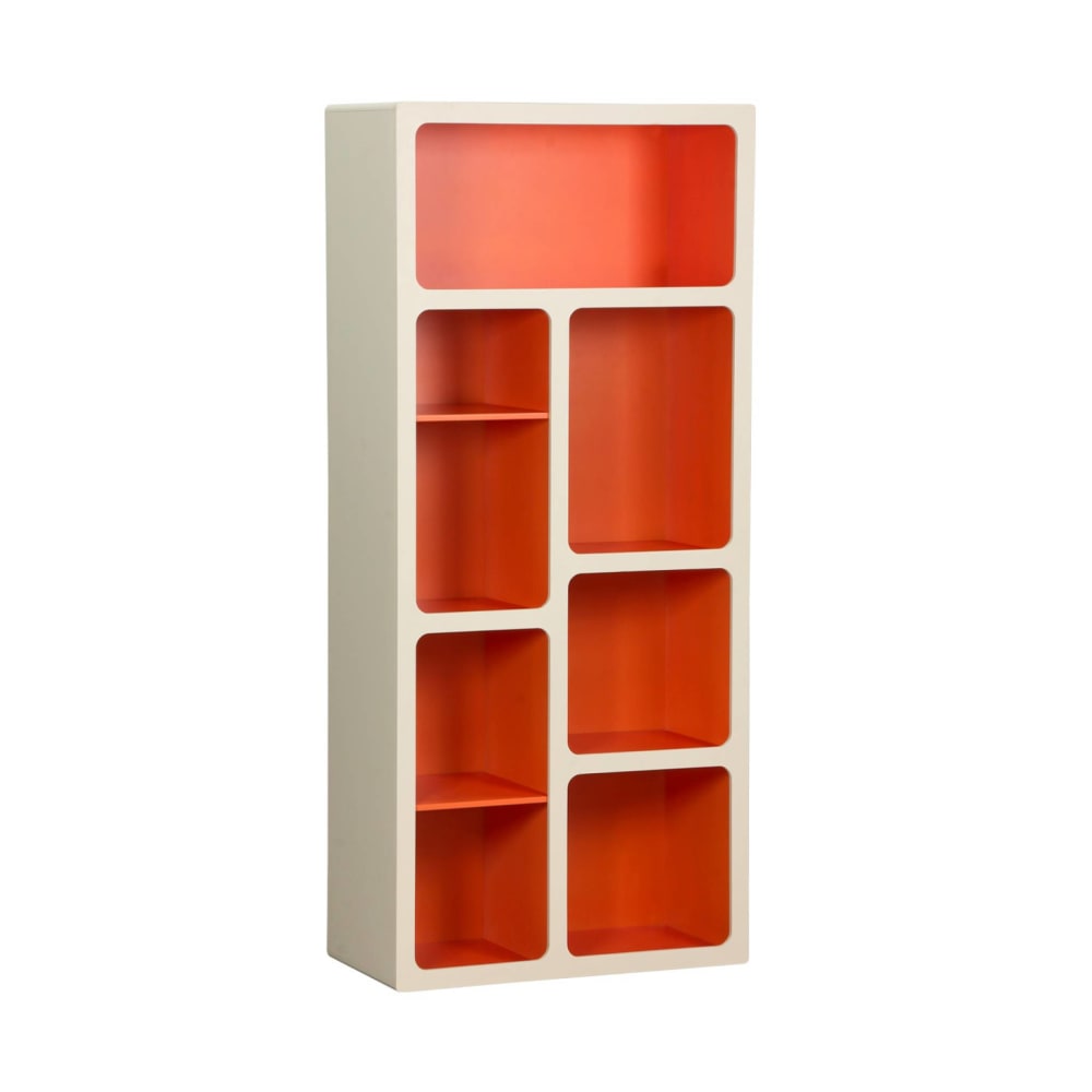 Etagère bibliothèque organique décor bois 8 compartiments orange -