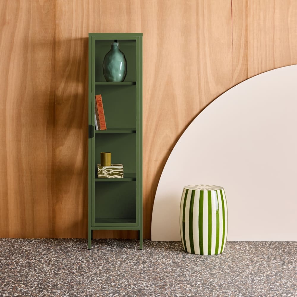 sweeek Schrank aus Stahl und Glas, 1 Tür, 160 cm, grün style industrial - Stahl