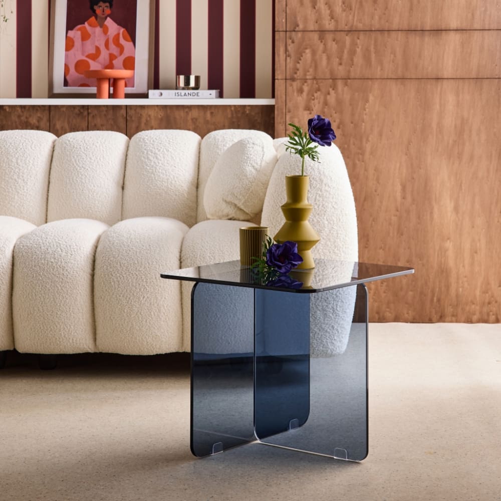 sweeek Quadratischer Couchtisch aus gehärtetem Glas 50 cm graublau style modern - Glas