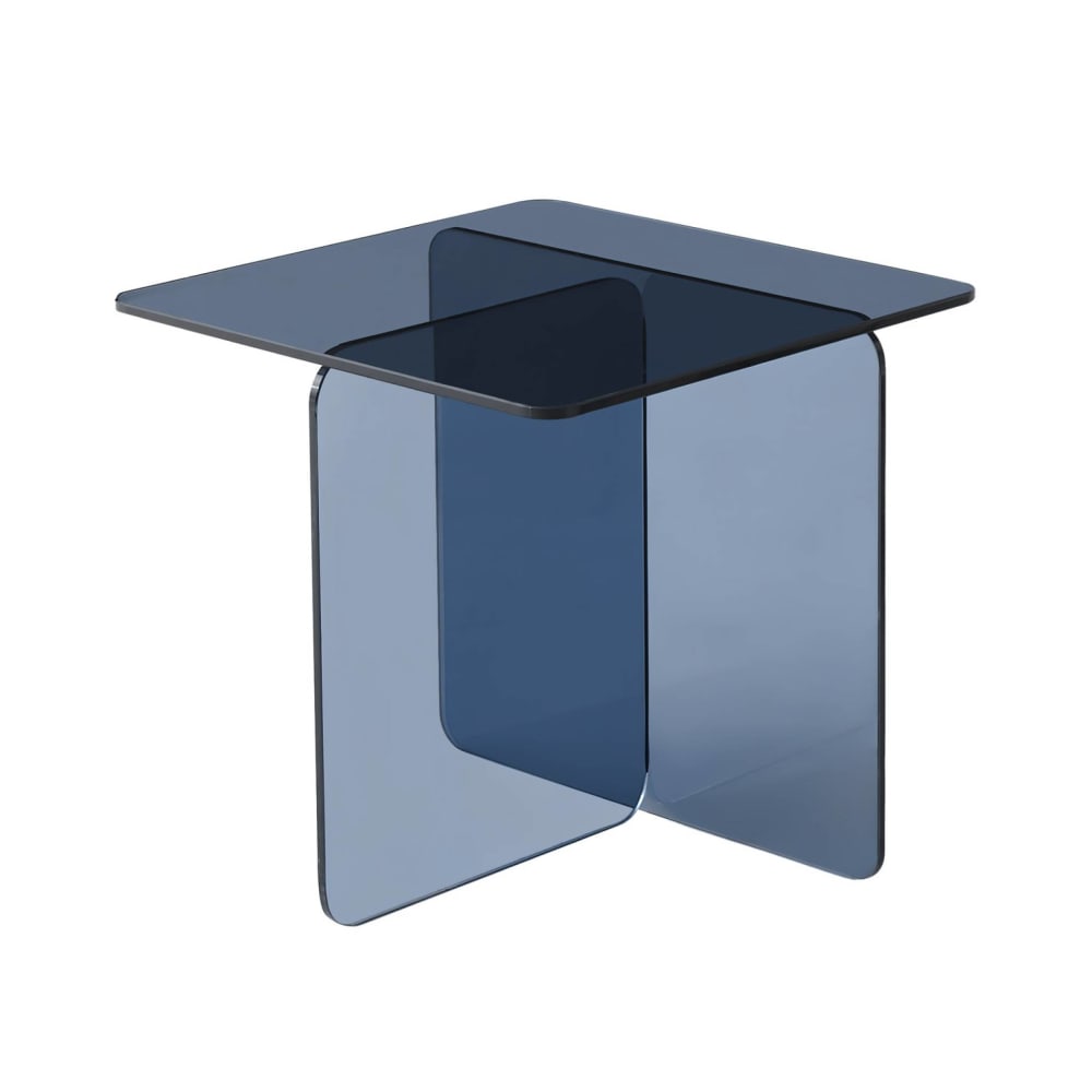 Quadratischer Couchtisch aus gehärtetem Glas 50 cm graublau -