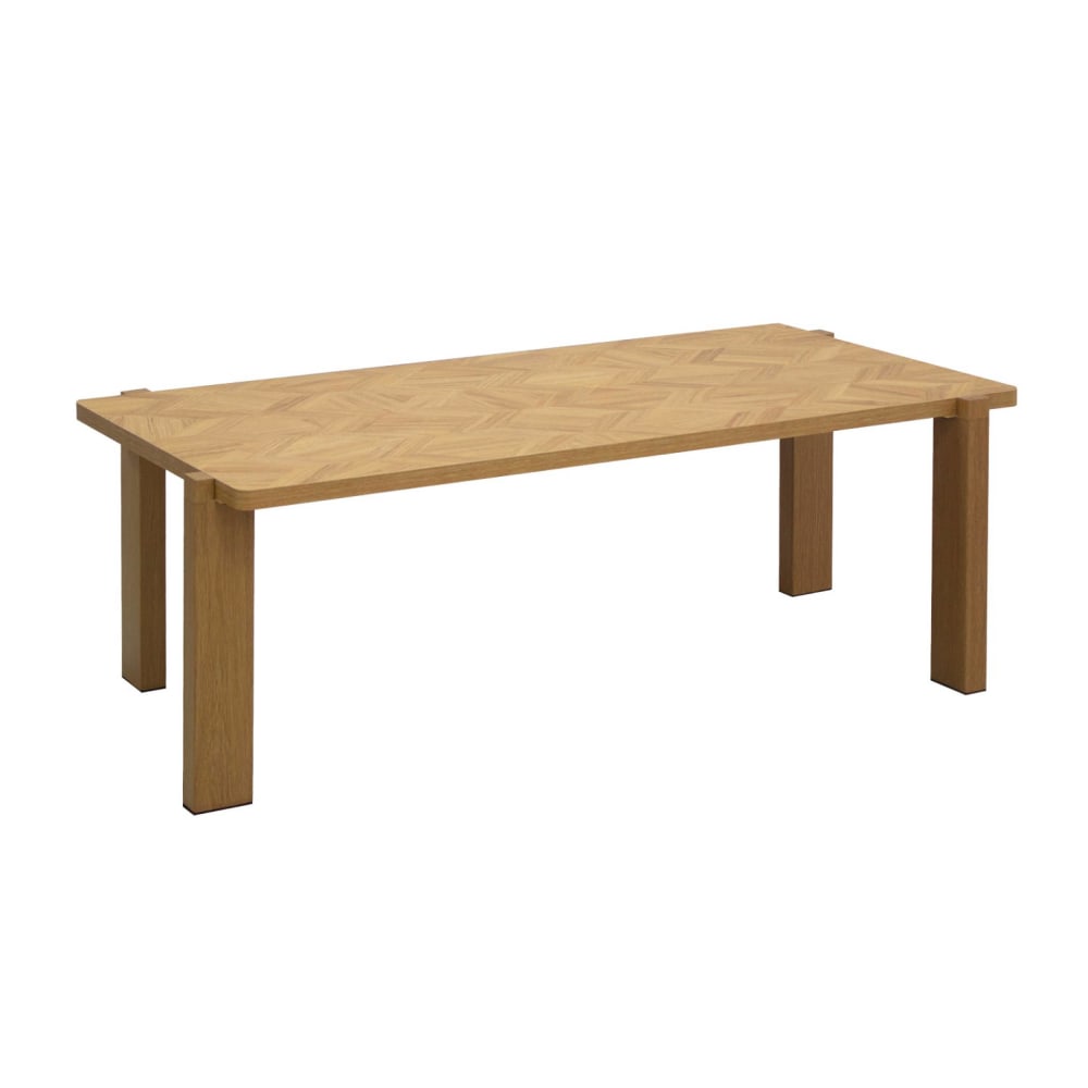 sweeek Vintage-Couchtisch mit naturfarbenem Holzdekor Fischgrät-Muster 120 cm style vintage Braun Spanplatte