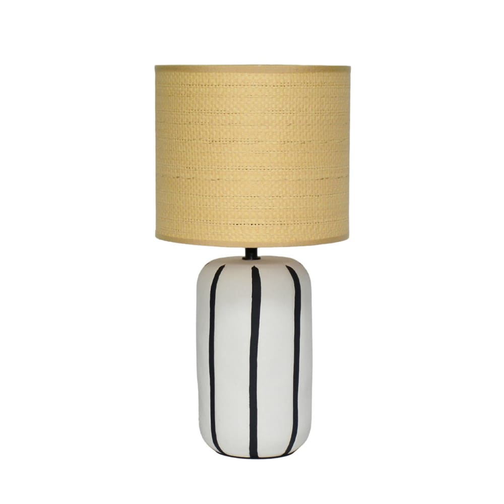 Lampe de table intérieur céramique blanche, abat-jour effet rotin h