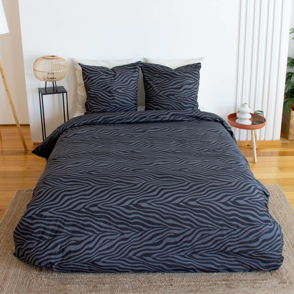 Parure de lit coton réversible zèbre noir 240x220cm