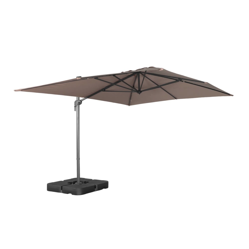 Parasol déporté rectangulaire 3x4m taupe + dalles à lester 50x50cm