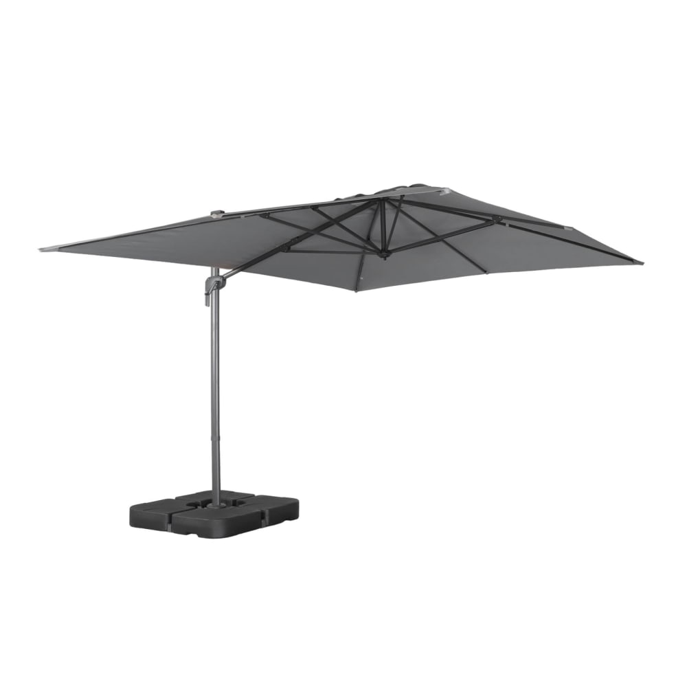 Parasol déporté rectangulaire 3x4m gris + dalles à lester 50x50cm