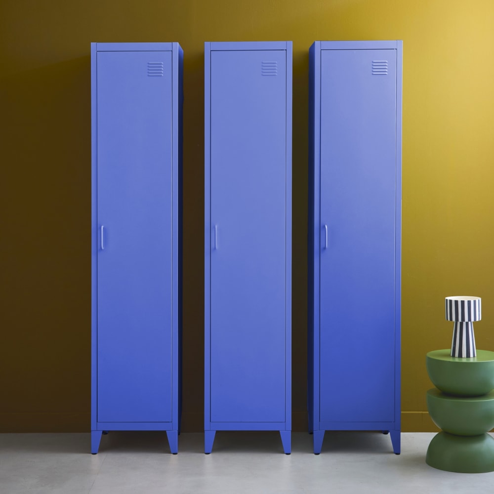 sweeek 3er-Set Schränke aus Stahl, blau, 4 Ablagefächer style industrial Stahl Junge