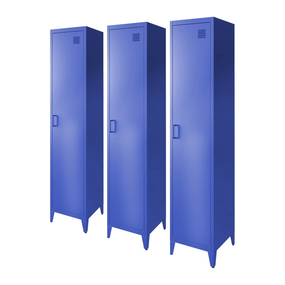 Armoire chambre en acier bleu, 4 espaces de rangement