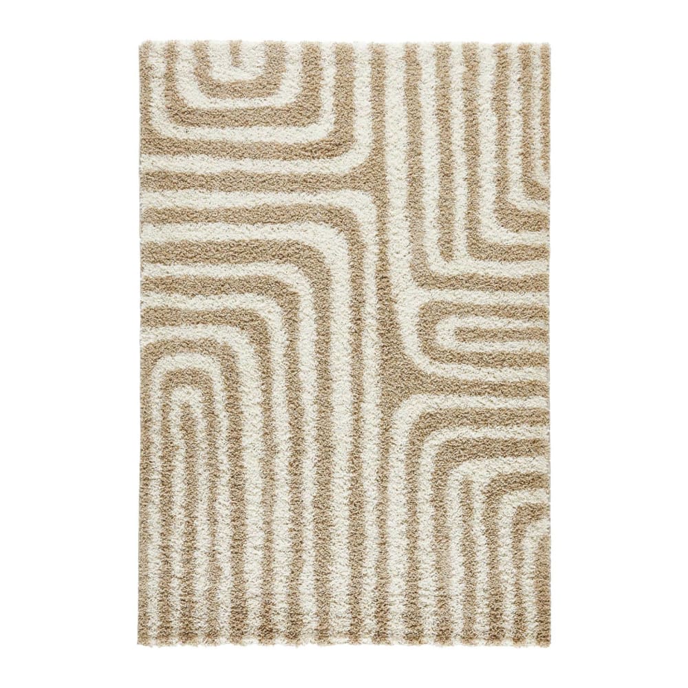Tapis intérieur shaggy motifs rectangulaires beige 120 x 160 cm