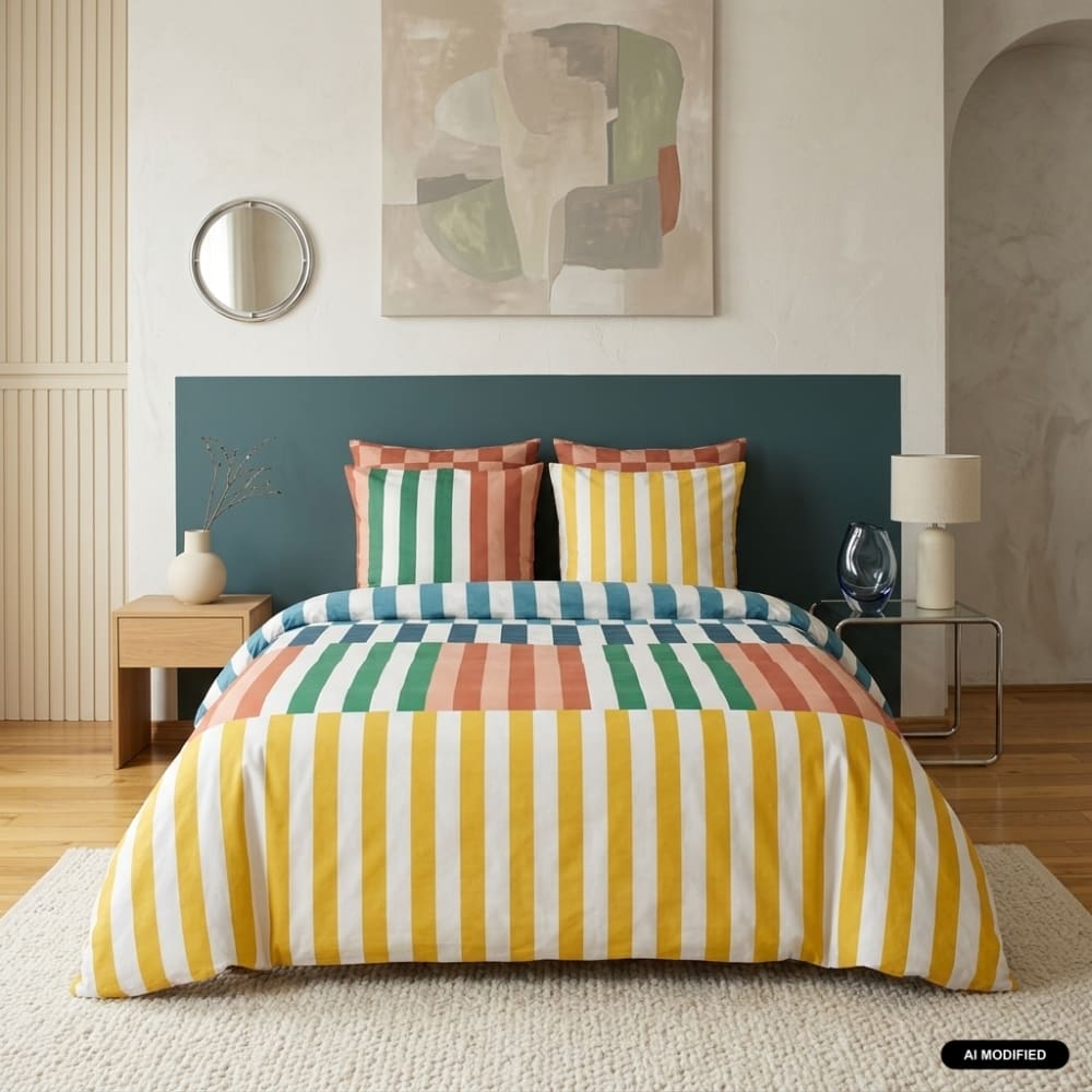 sweeek Bettwäsche-Set aus Baumwolle mit mehrfarbigem Streifenmuster 240 x 220 style modern Öko-Tex Zertifikat - Baumwolle