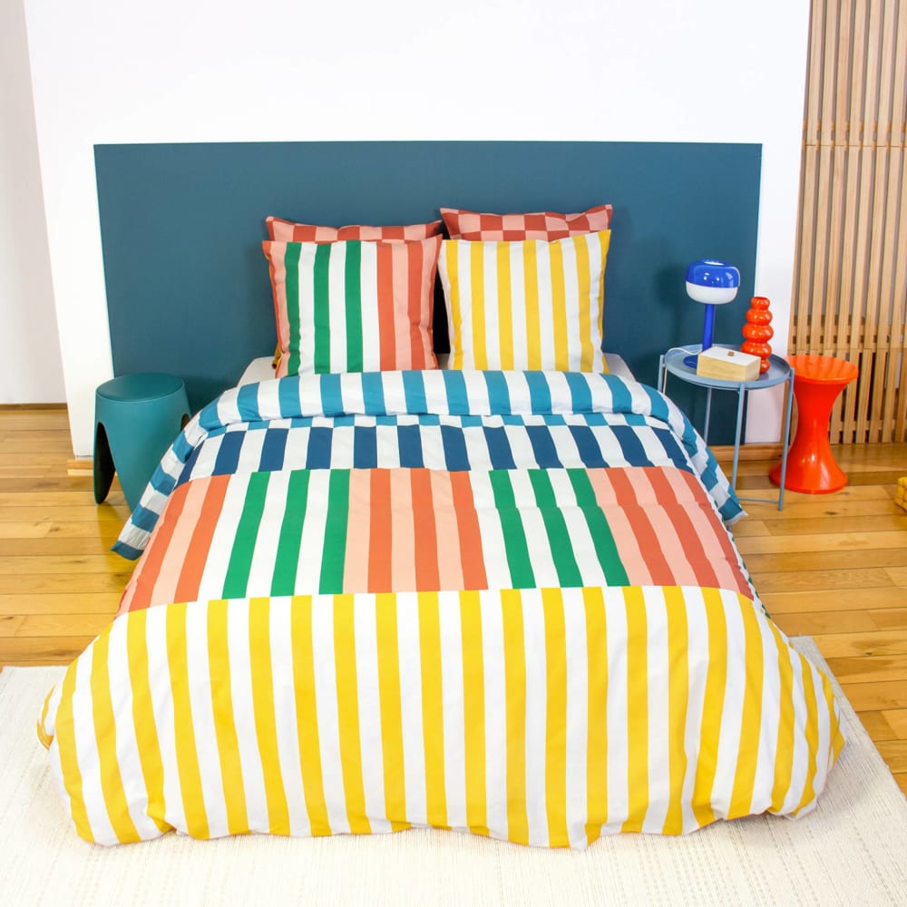 Parure de lit coton motifs rayures multicolore 240 x 220cm
