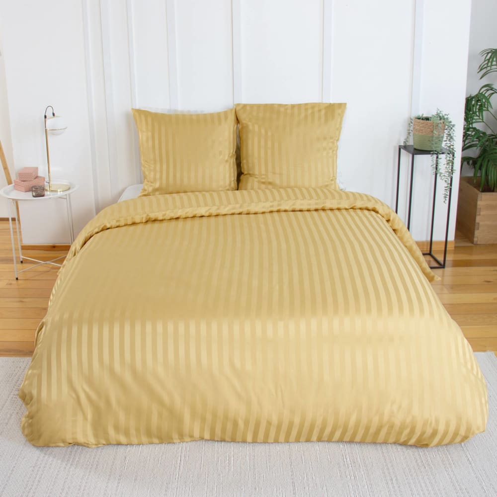 Parure de lit polyester effet satin rayures jaune 240x220cm