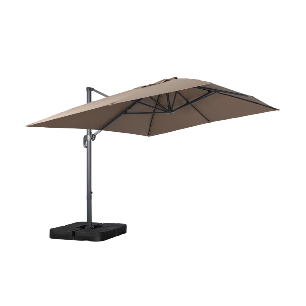 Parasol déporté 3x4m + base 50x50cm taupe