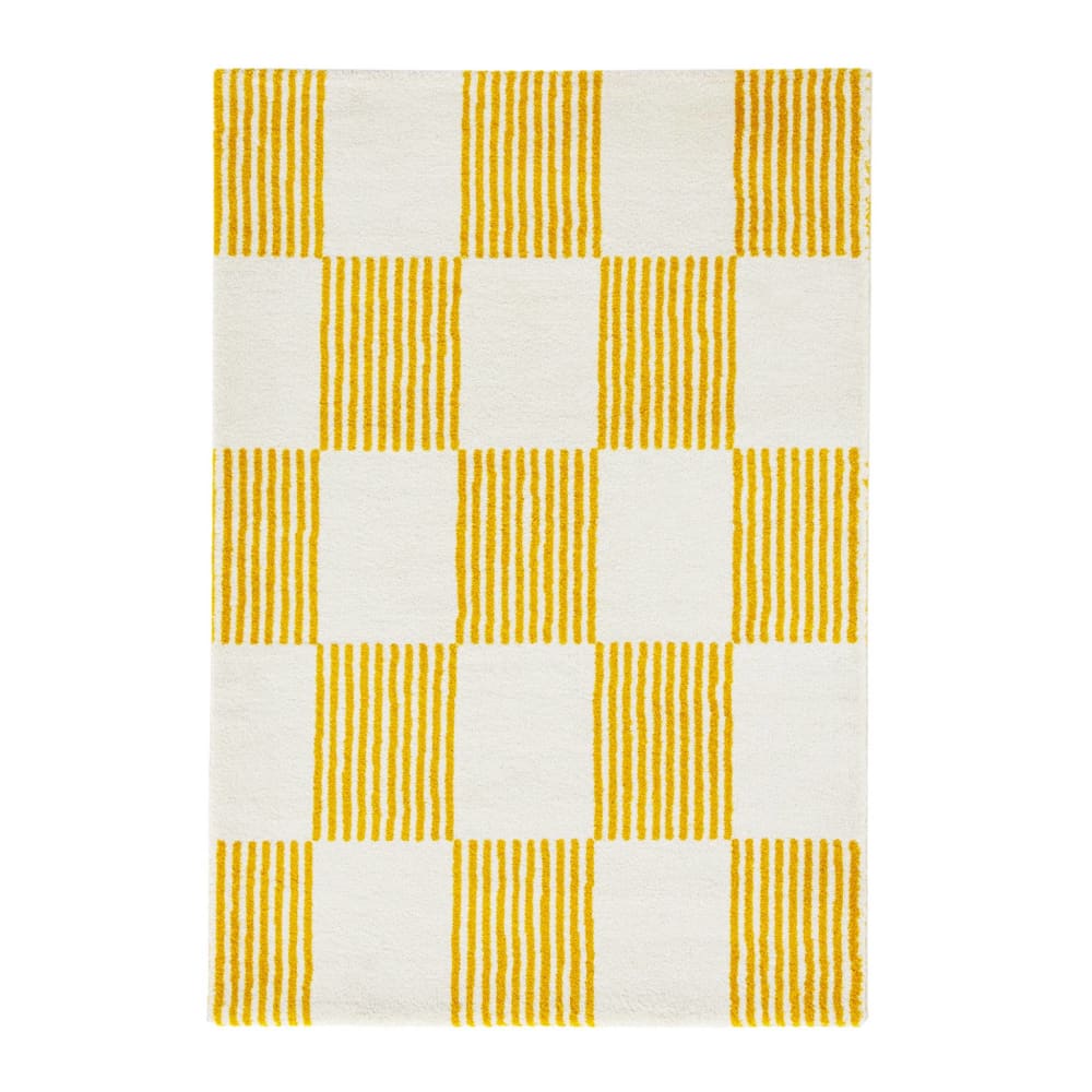 Tapis intérieur damier jaune et blanc 200 x 290 cm — vue 3