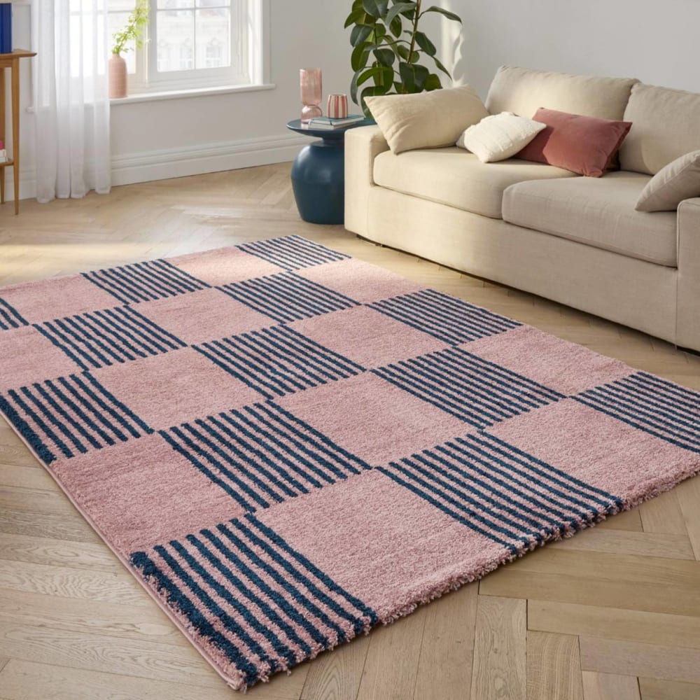 Tapis intérieur damier bleu et rose 160 x 230 cm — vue 4