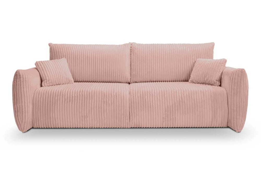 Canapé droit convertible velours côtelé 3 places Rose