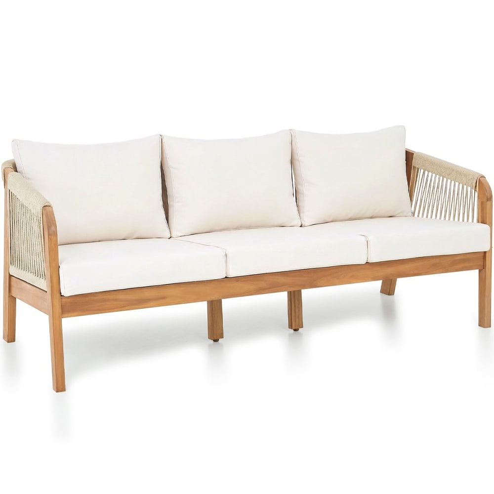 Canapé de jardin 3 places - bois FSC - coussins beiges