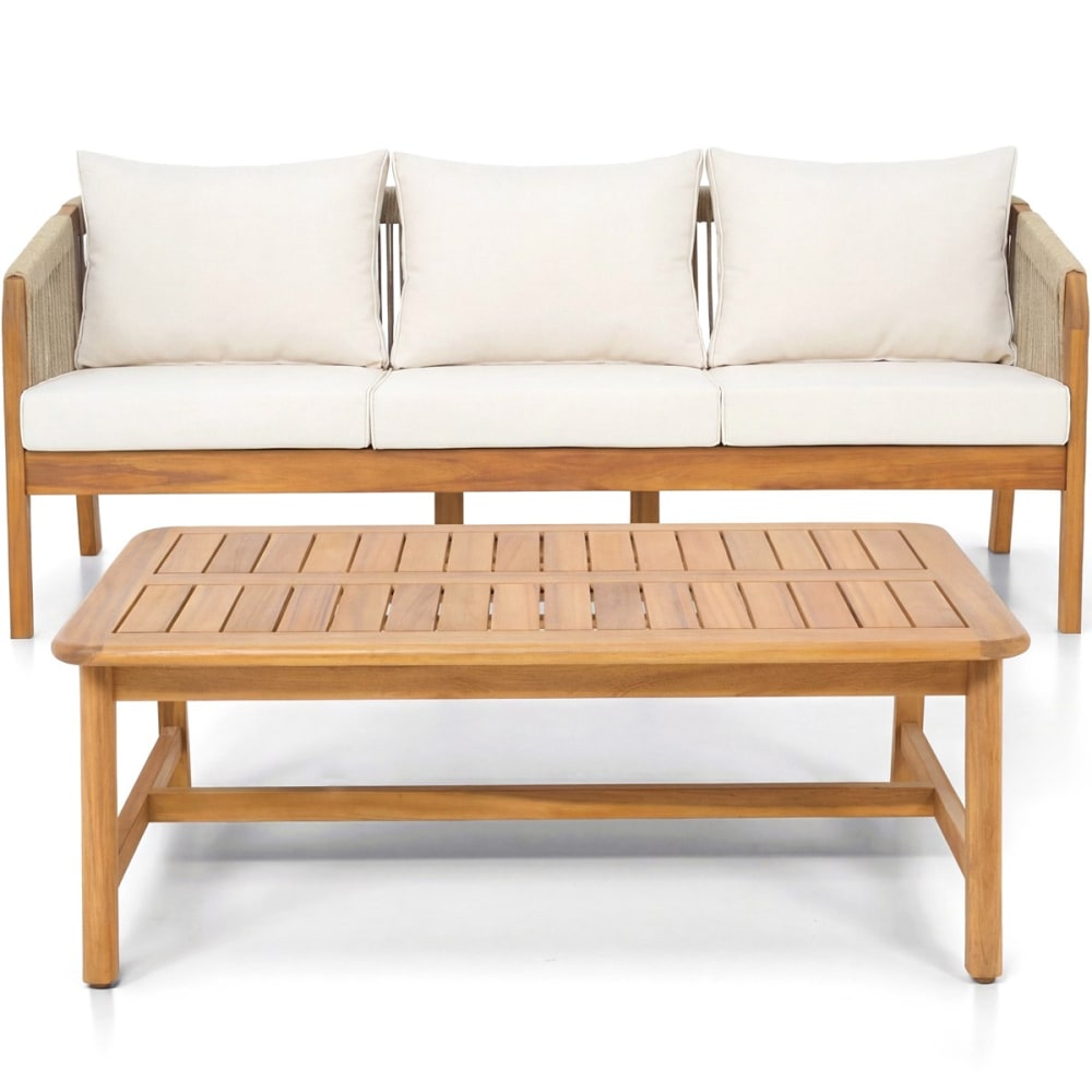 Salon de jardin 3 places en bois FSC - canap. 3 places + table - beige