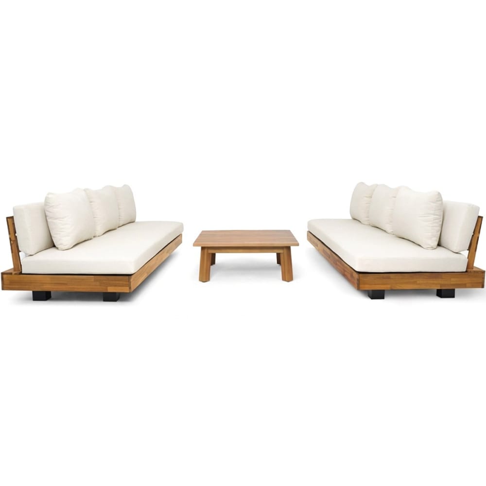 Salon de jardin 6 places en bois FSC - 2 canap. 3 pl + table - beige