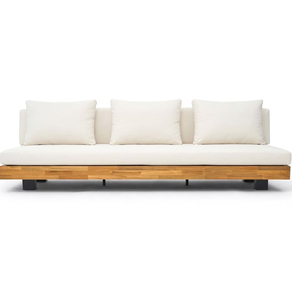 Canapé de jardin 3 places - bois FSC - coussins beiges