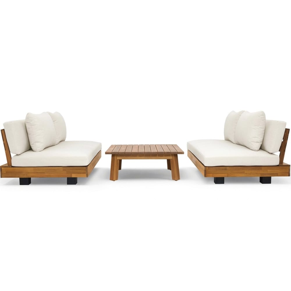 Salon de jardin 4 places en bois FSC - 2 canap. 2 pl + table - beige