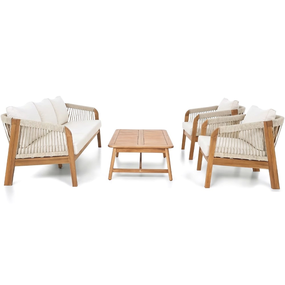 Salon de jardin 5 places en bois FSC - beige