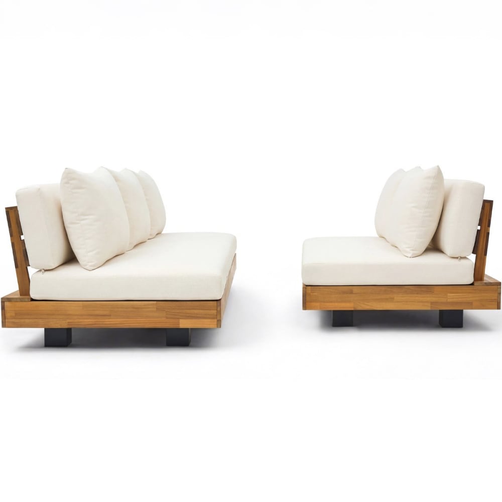 Salon de jardin 5 places - bois FSC - Canapé 2 pl et Canapé 3 pl