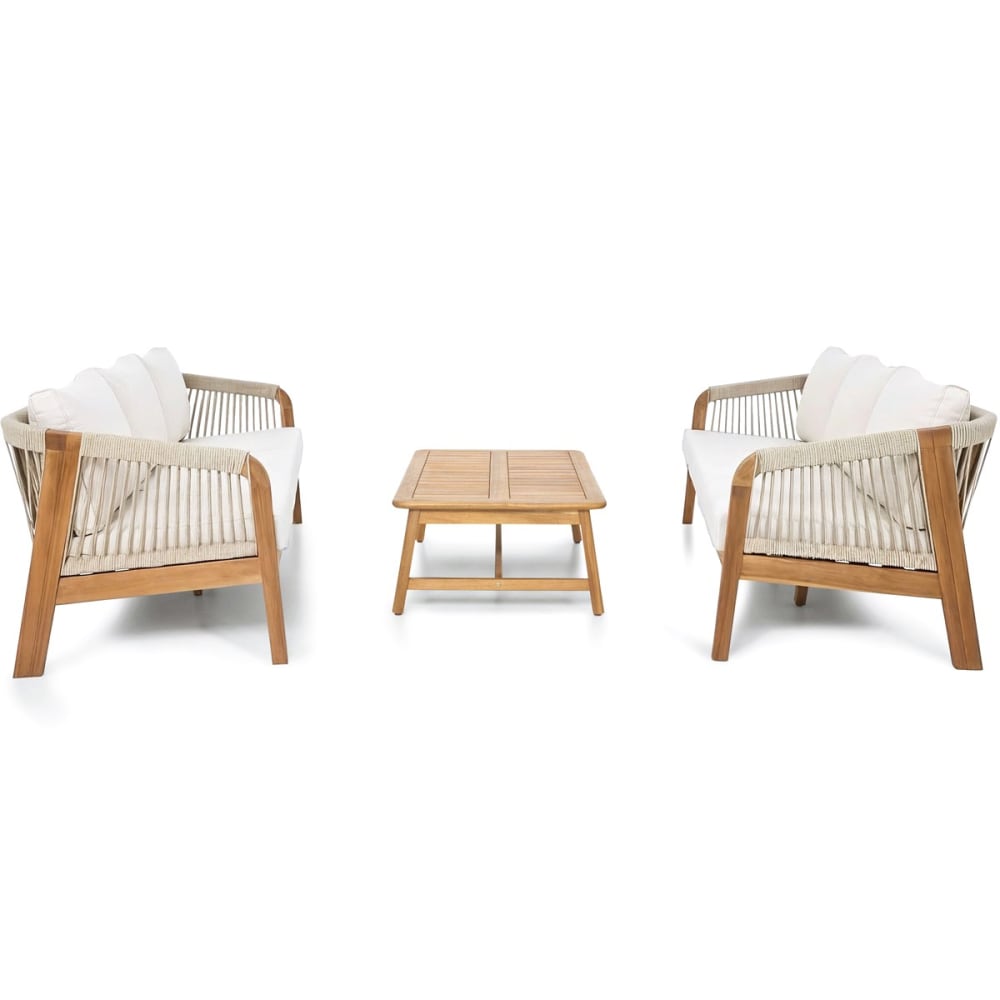 Salon de jardin 6 places en bois FSC - 2 canap 3 pl + table - beige