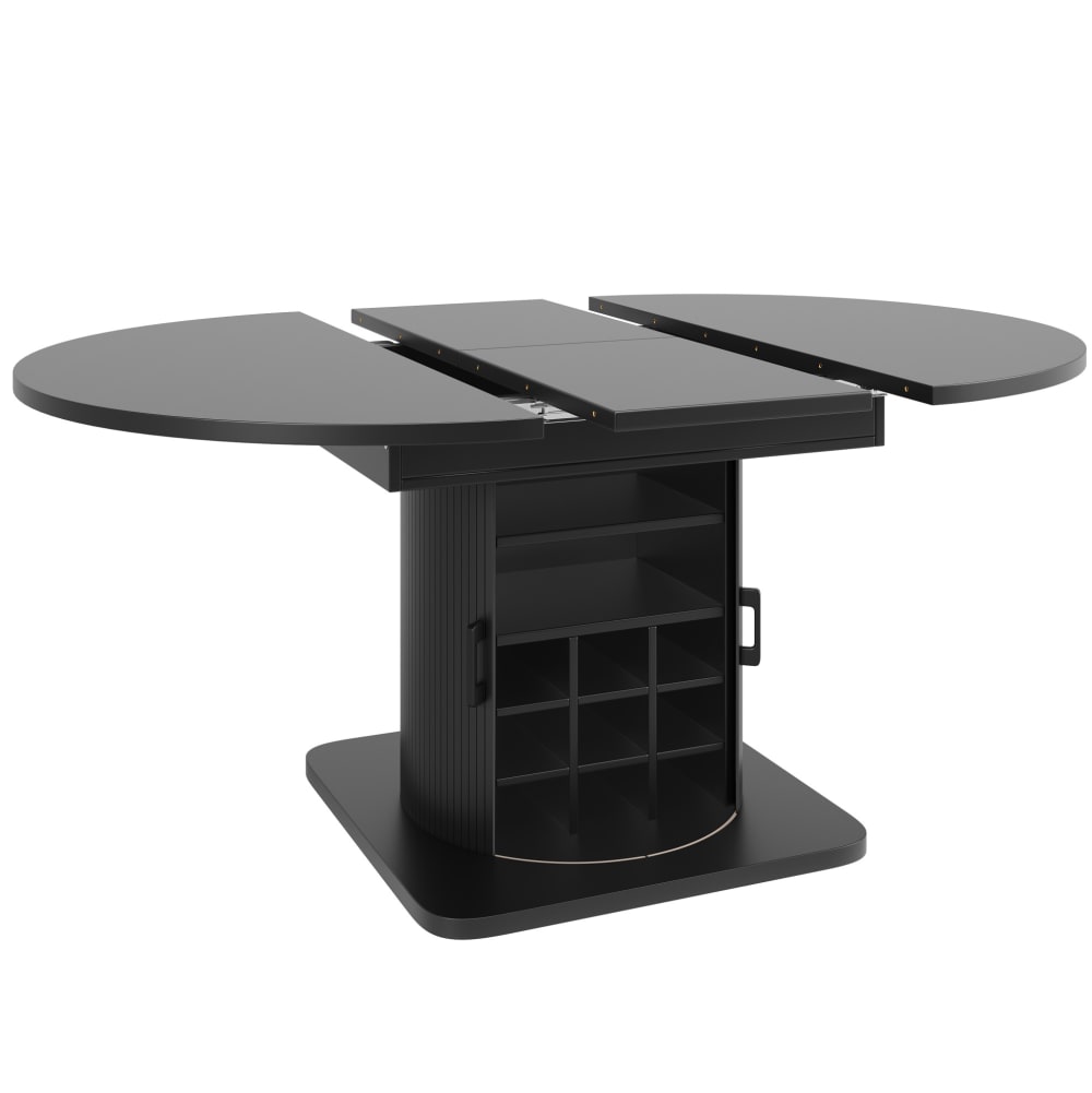 Table à manger extensible 118-158 cm noir avec portes et étagères