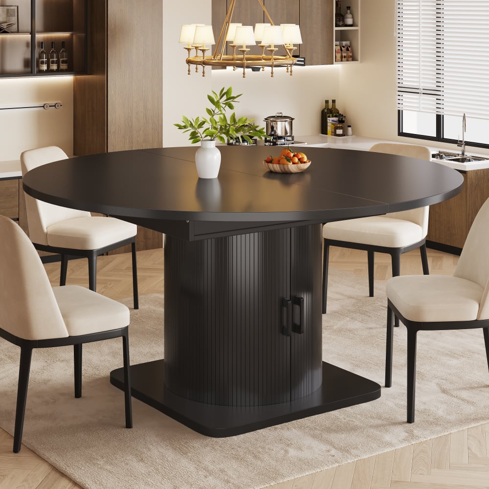 Ausziehbarer Esstisch mit Stauraum, 118-158 cm, Schwarz - Maisons