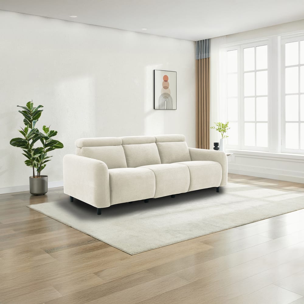 Canapé relax électrique 3 places 2 relax en velours côtelé crème