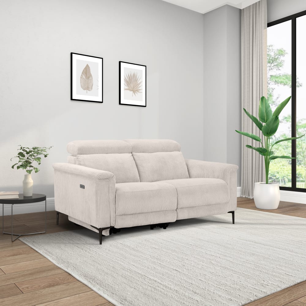 Canapé relax électrique 2 places avec 1 relax en velours côtelé crème