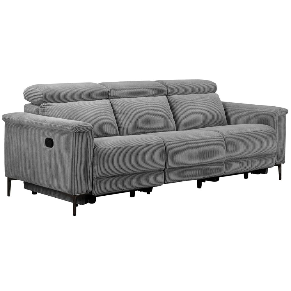 Canapé relax manuel 3 places avec 2 relax en velours côtelé gris