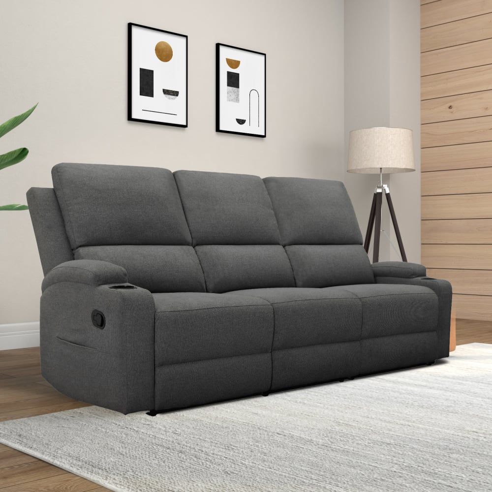 Canapé relax manuel 3 places avec 2 relax en tissu anthracite