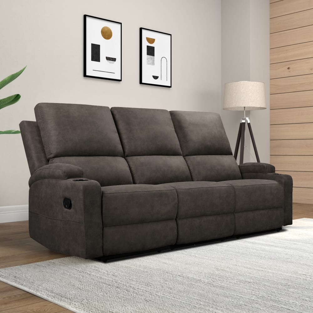 Canapé relax manuel 3 places avec 2 relax en microfibre anthracite