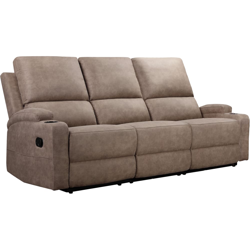 Canapé relax manuel 3 places avec 2 relax en microfibre taupe