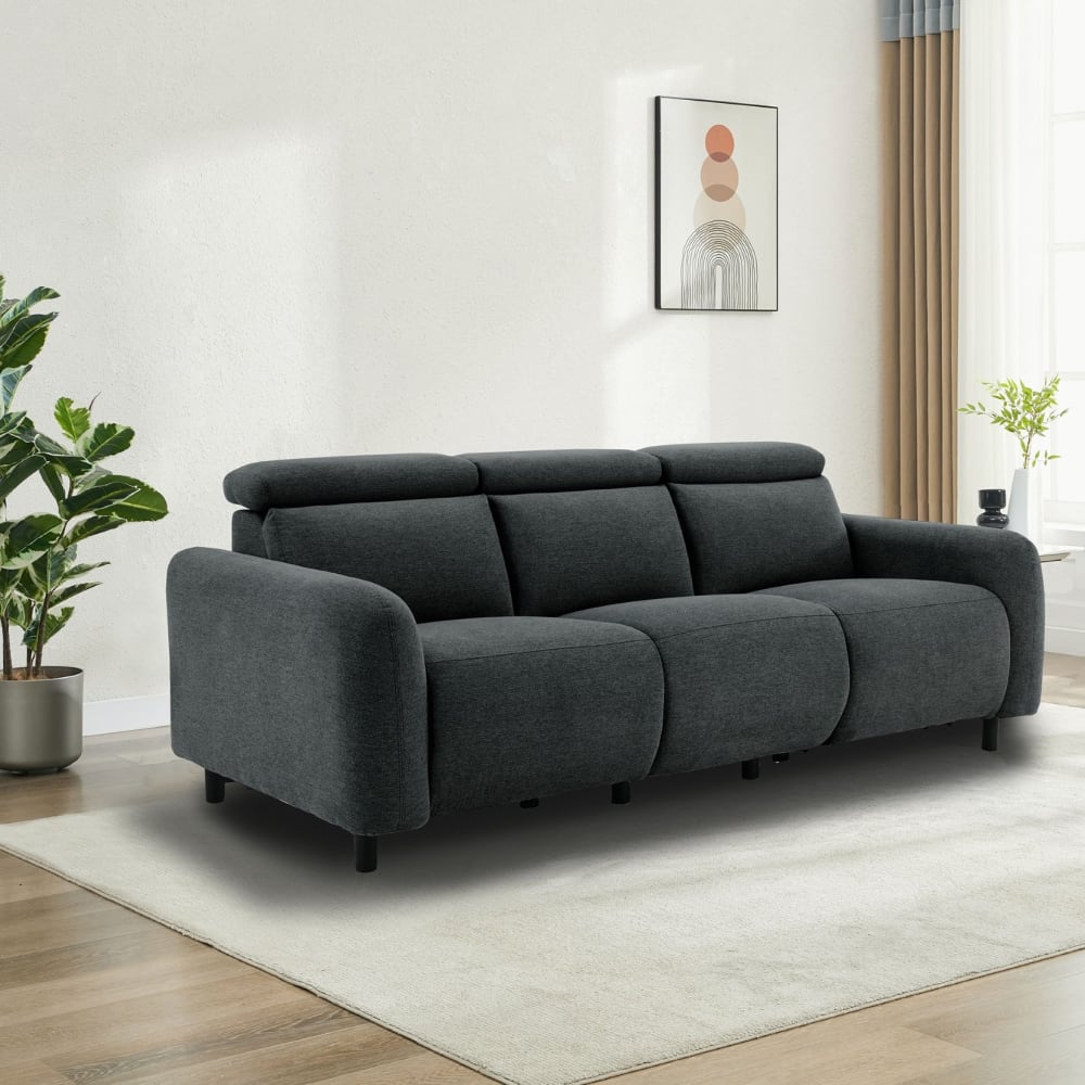 Canapé relax électrique 3 places avec 2 relax en tissu anthracite