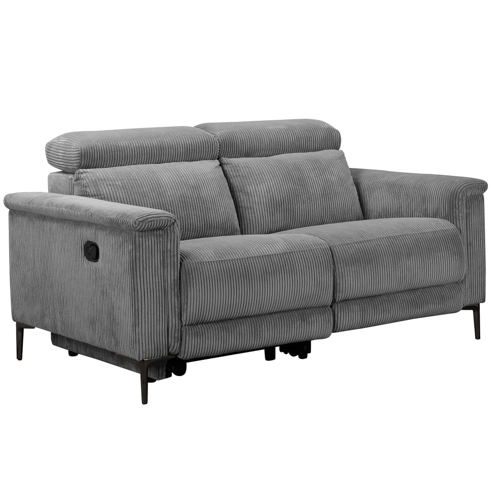 Canapé relax manuel 2 places avec 1 relax en velours côtelé gris