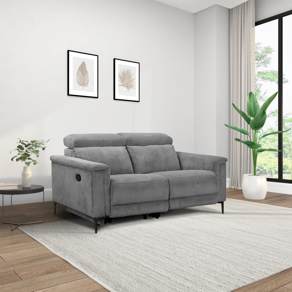 Canapé relax manuel 2 places avec 1 relax en velours côtelé gris