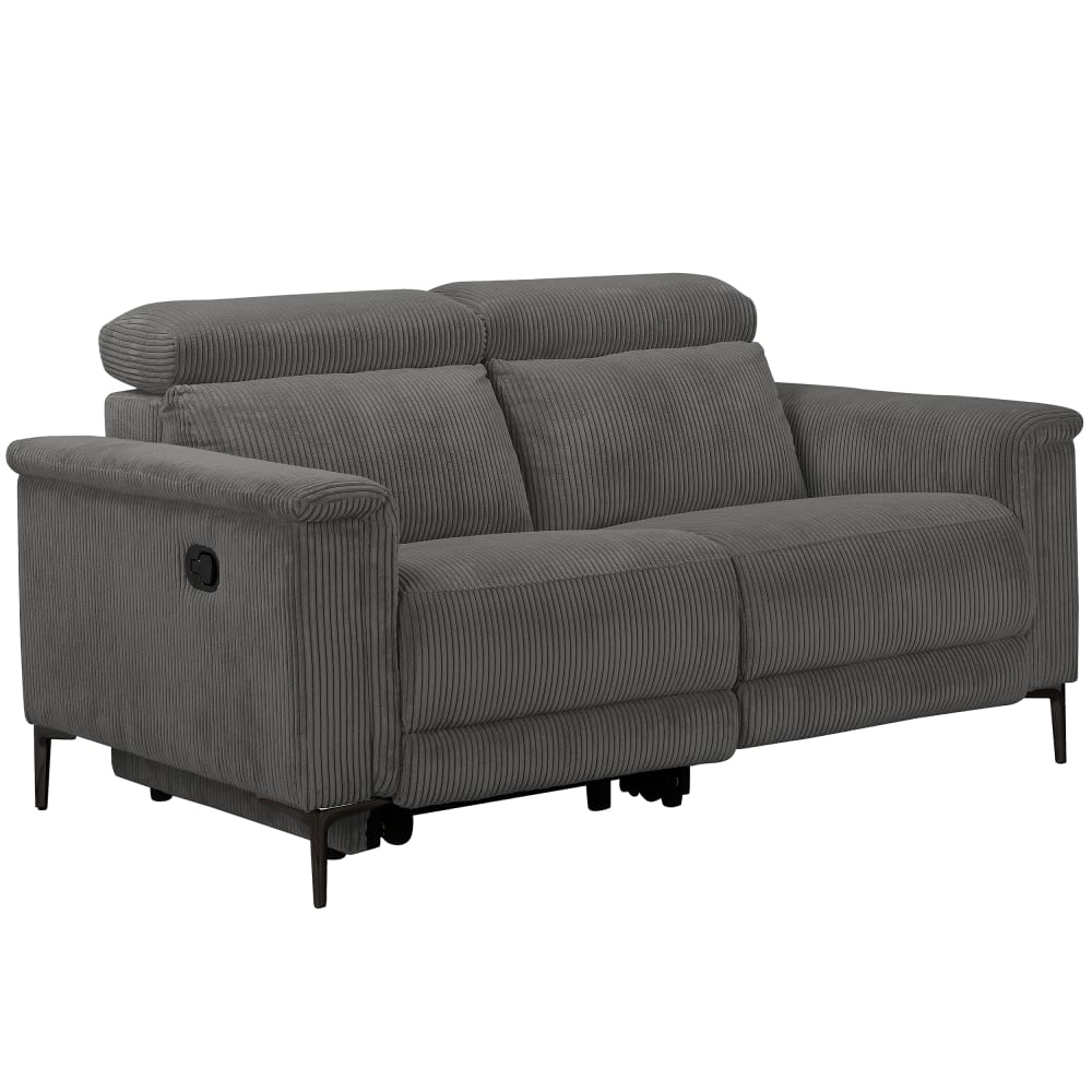 Canapé relax manuel 2 places avec 1 relax en velours côtelé anthracite