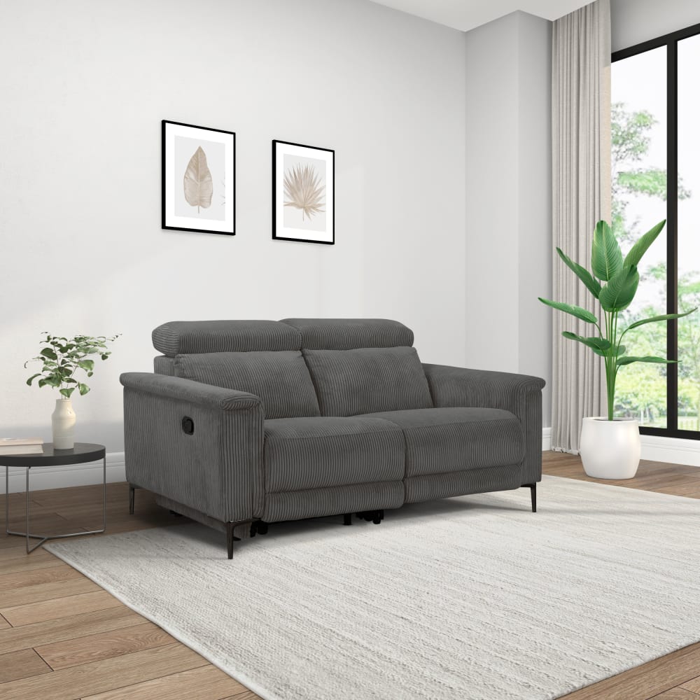 Canapé relax manuel 2 places avec 1 relax en velours côtelé anthracite