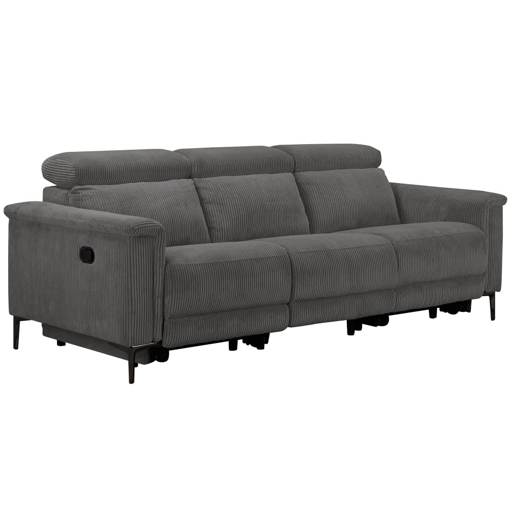Canapé relax manuel 3 places avec 2 relax en velours côtelé anthracite
