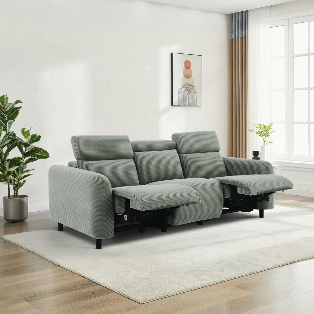 Canapé relax électrique 3 places 2 relax en velours côtelé gris