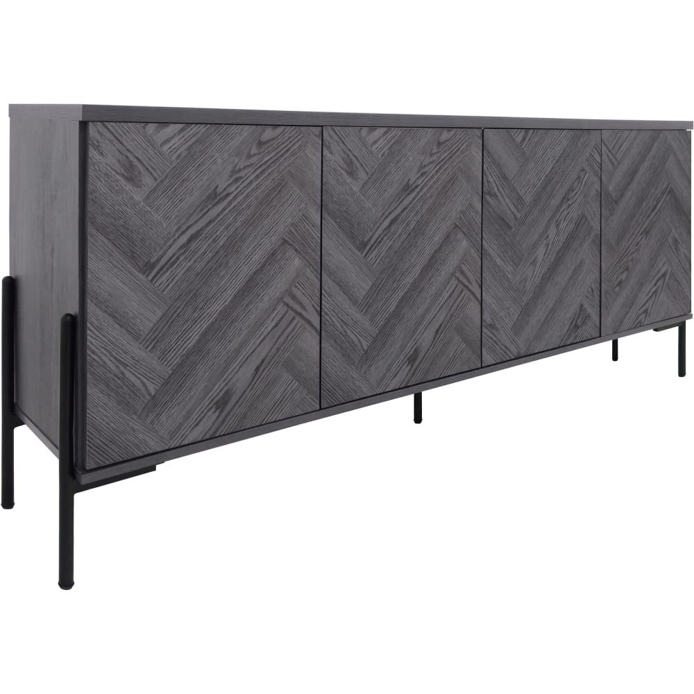 Buffet avec 4 portes effet chevrons chêne gris