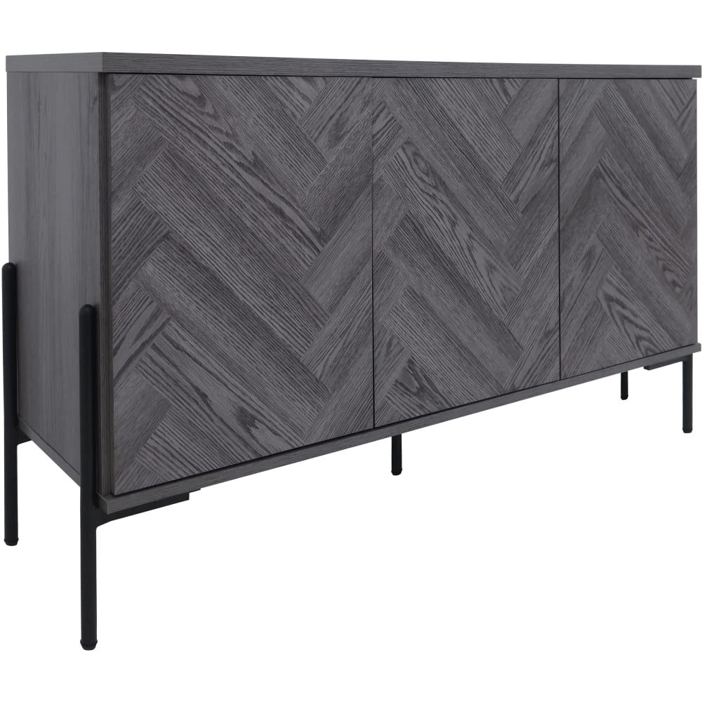 Buffet avec 3 portes effet chevrons chêne gris