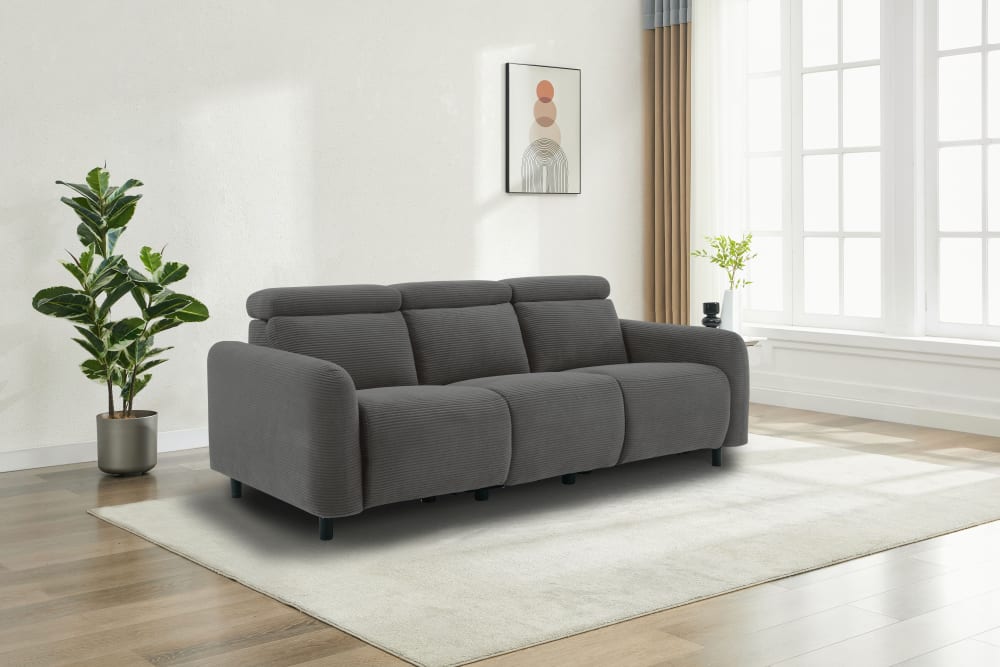 Canapé relax manuel 3 places 2 relax en velours côtelé anthracite