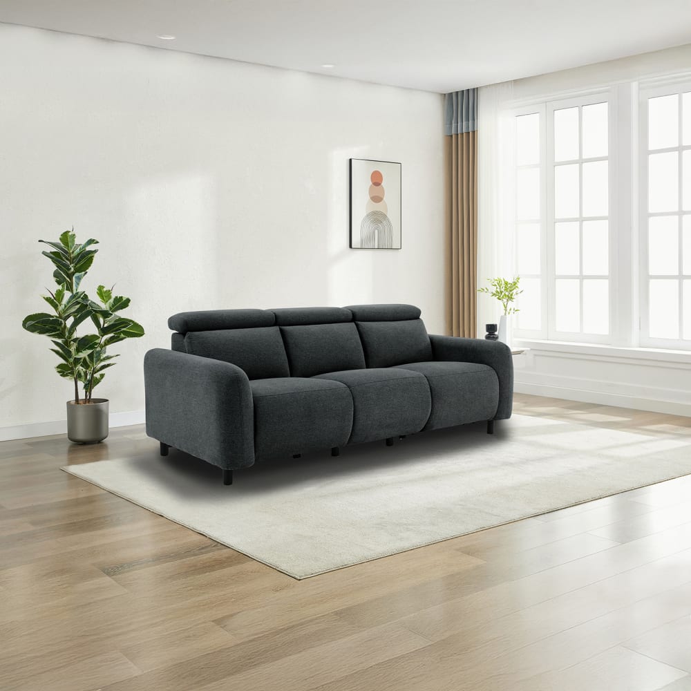 Canapé relax manuel 3 places avec 2 relax en tissu anthracite