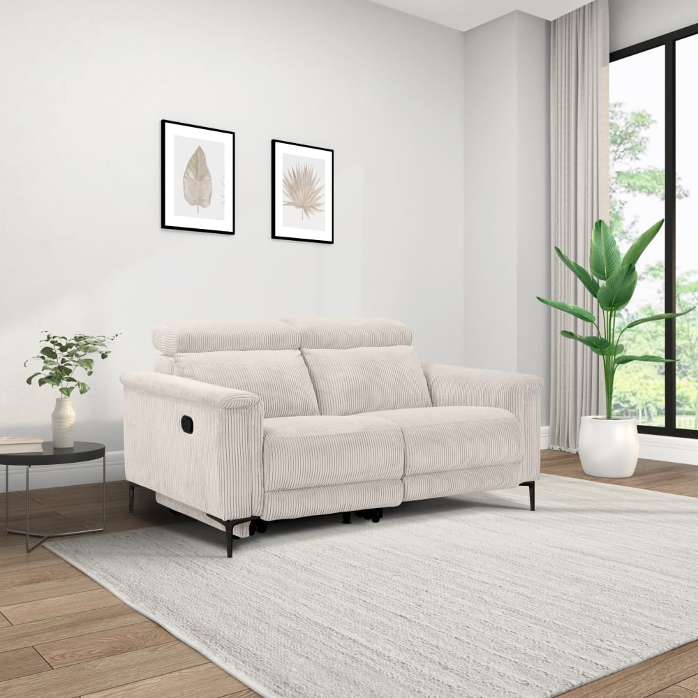 Canapé relax manuel 2 places avec 1 relax en velours côtelé crème