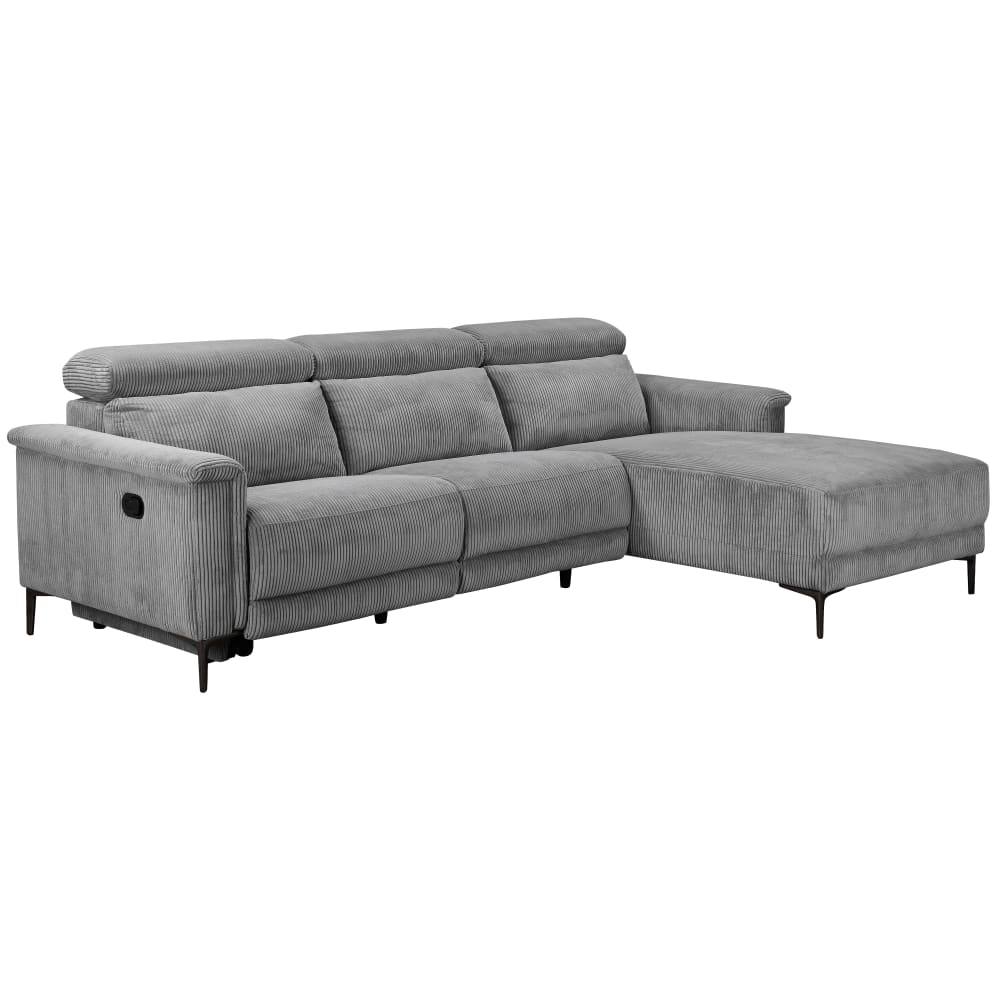 Canapé relax manuel 3 places méridienne D en velours côtelé gris