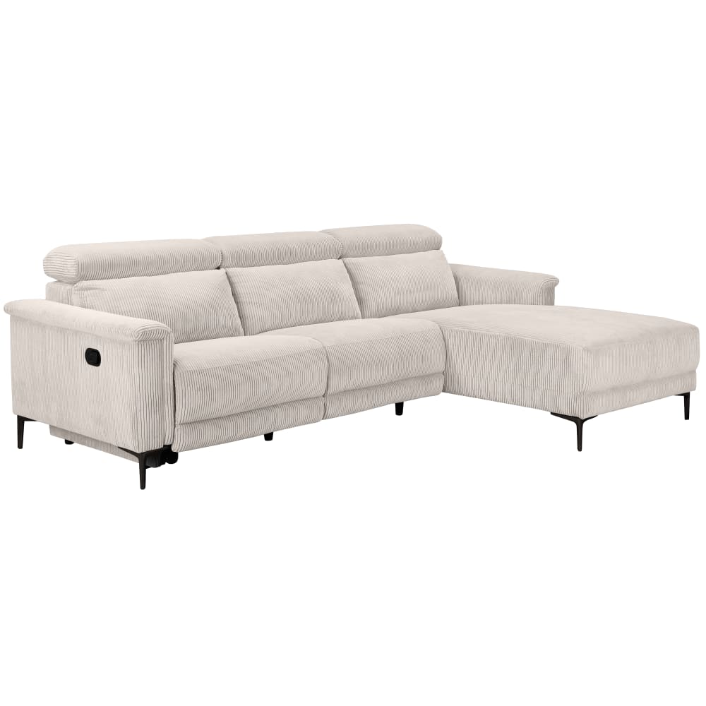 Canapé relax manuel 3 places méridienne D en velours côtelé crème