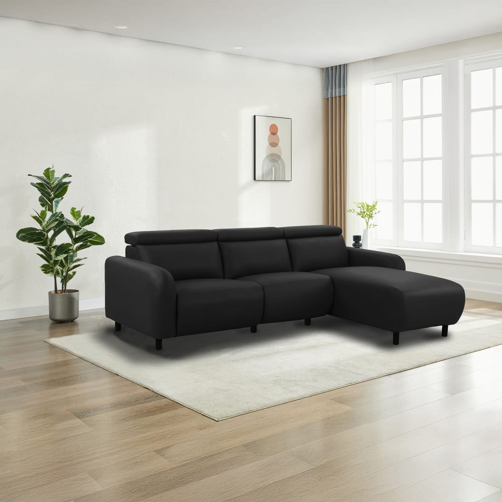 Canapé relax électrique 3 places méridienne D en PU noir